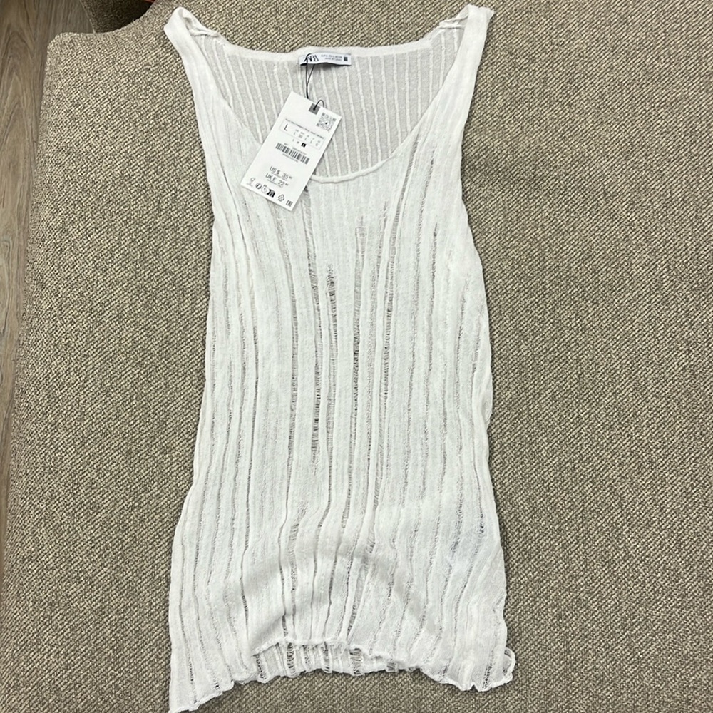 Zara Drop Stitch Tank Top - White - Large